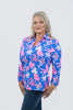 Image of Lulu-B 3/4 Sleeve Polo Collar Floral Print Top - Blue/Pink/Multicolor