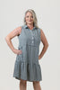 Image of Steven Guy Sleeveless Half Button Front Closure Tiered Gingham Dress - Black/White