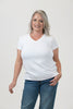 Image of Steven Guy Short Sleeve V-Neck Crepe Knit Top - White