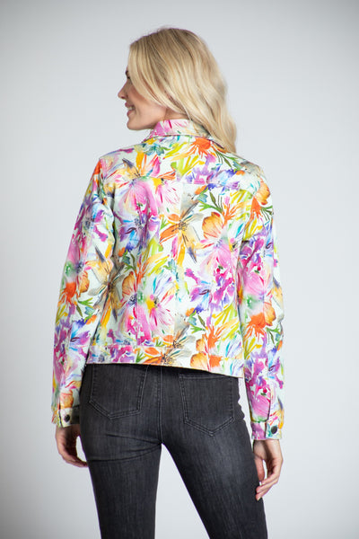 APNY Apparel Watercolor Floral Print Denim Jacket - Multicolor