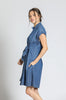 Image of APNY Apparel Short Sleeve Tie Front Lightweight Denim Dress - Light Indigo