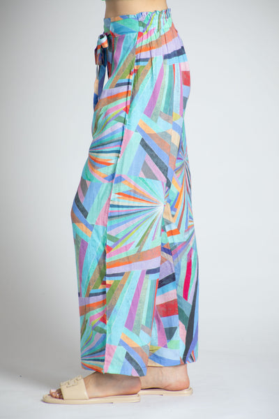 APNY Apparel Wide Leg Geometric Print Cotton Crop Pant - Multicolor