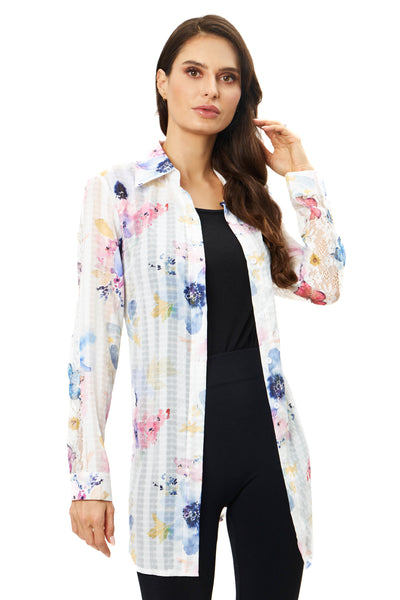 Adore Apparel Button Front Floral/Butterfly Print Blouse - White/Multicolor *Take 25% Off*