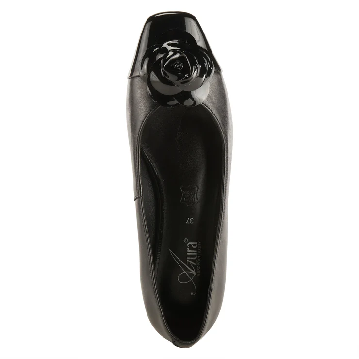 Azura Angelinite Rose Ornament Detail Low Block Heel Slip On - Black