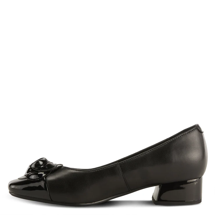 Azura Angelinite Rose Ornament Detail Low Block Heel Slip On - Black