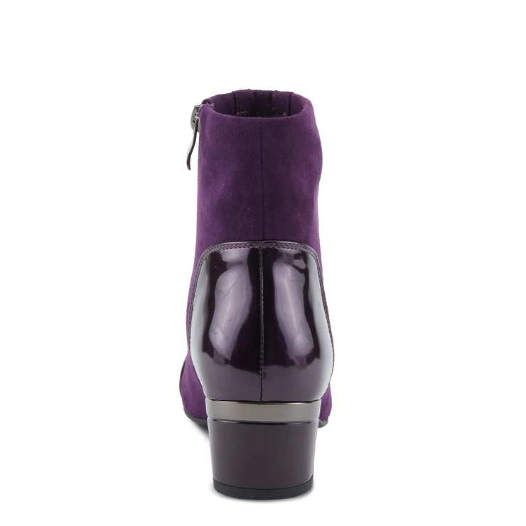 Azura Mozza Patent Detail Side Zip Low Heel Boot - Purple