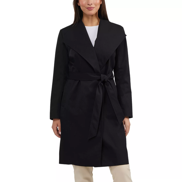Badgley Mischka Virginia Wide Collar Belted Wrap Trench Coat - Black *Take an Extra 20% Off*