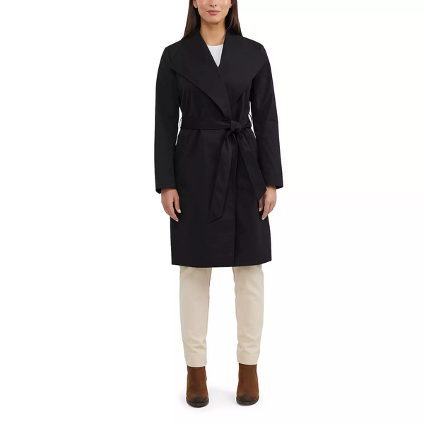 Badgley Mischka Virginia Wide Collar Belted Wrap Trench Coat - Black *Take an Extra 20% Off*