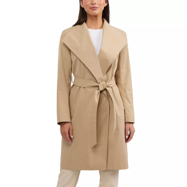 Badgley Mischka Virginia Wide Collar Belted Wrap Trench Coat - British Tan *Take an Extra 20% Off*