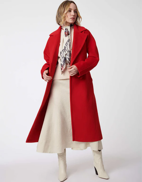 Bernardo Button Front Belted Coat - Red