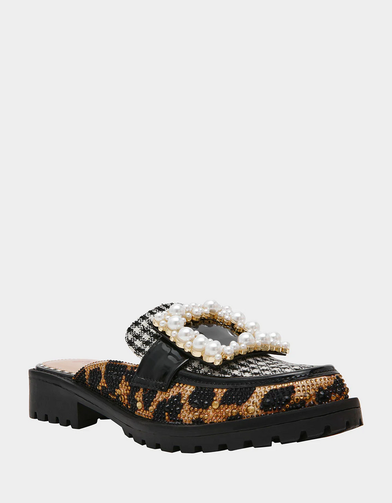 Betsey Johnson Grayce Rhinestone and Pearl Embellished Mule - Leopard/Multicolor