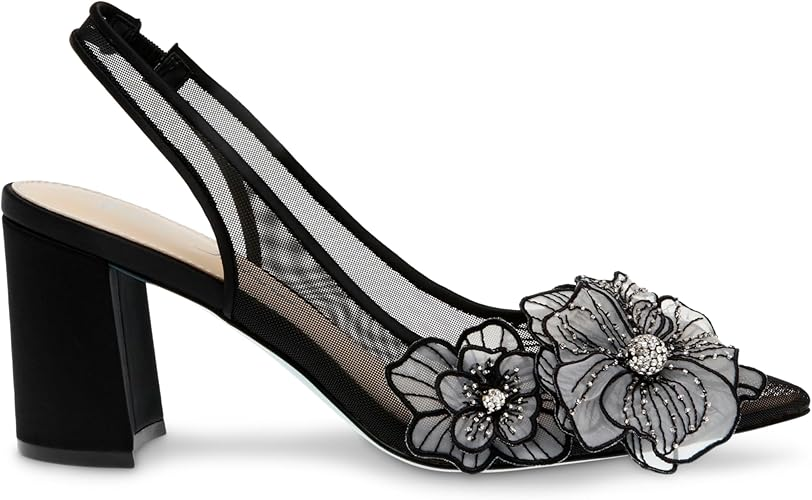 Betsey Johnson Petra Floral Embellished Block Heel Slingback - Black