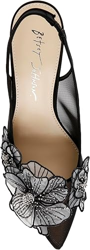 Betsey Johnson Petra Floral Embellished Block Heel Slingback - Black