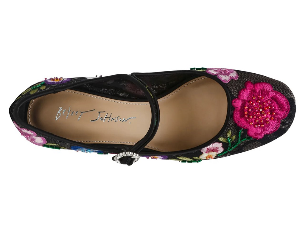 Betsey Johnson Rubee Floral Embroidered Mesh Mary Jane - Black/Multicolor