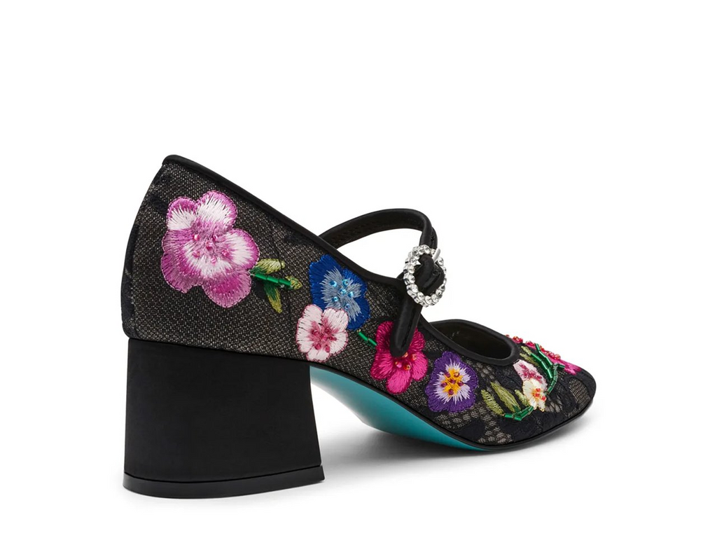 Betsey Johnson Rubee Floral Embroidered Mesh Mary Jane - Black/Multicolor