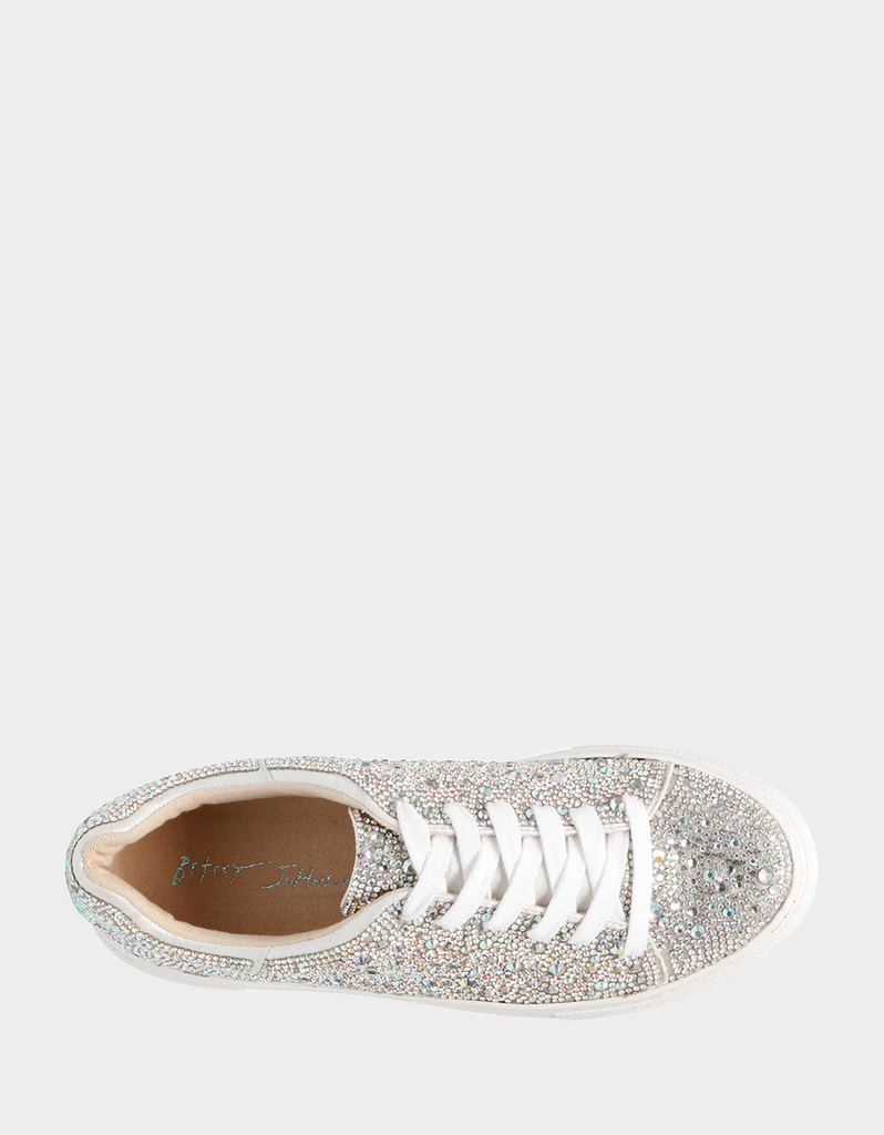 Betsey Johnson Sidny Lace-Up Rhinestone Sneaker - Silver