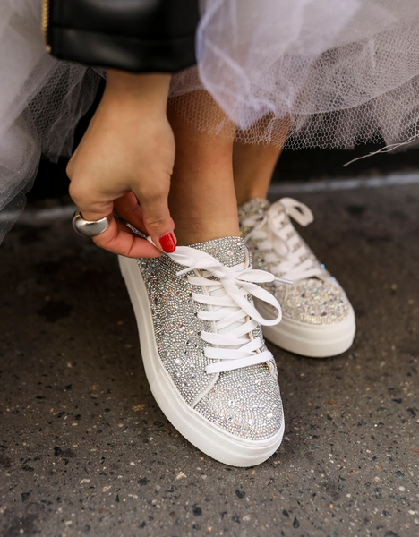 Betsey Johnson Sidny Lace-Up Rhinestone Sneaker - Silver