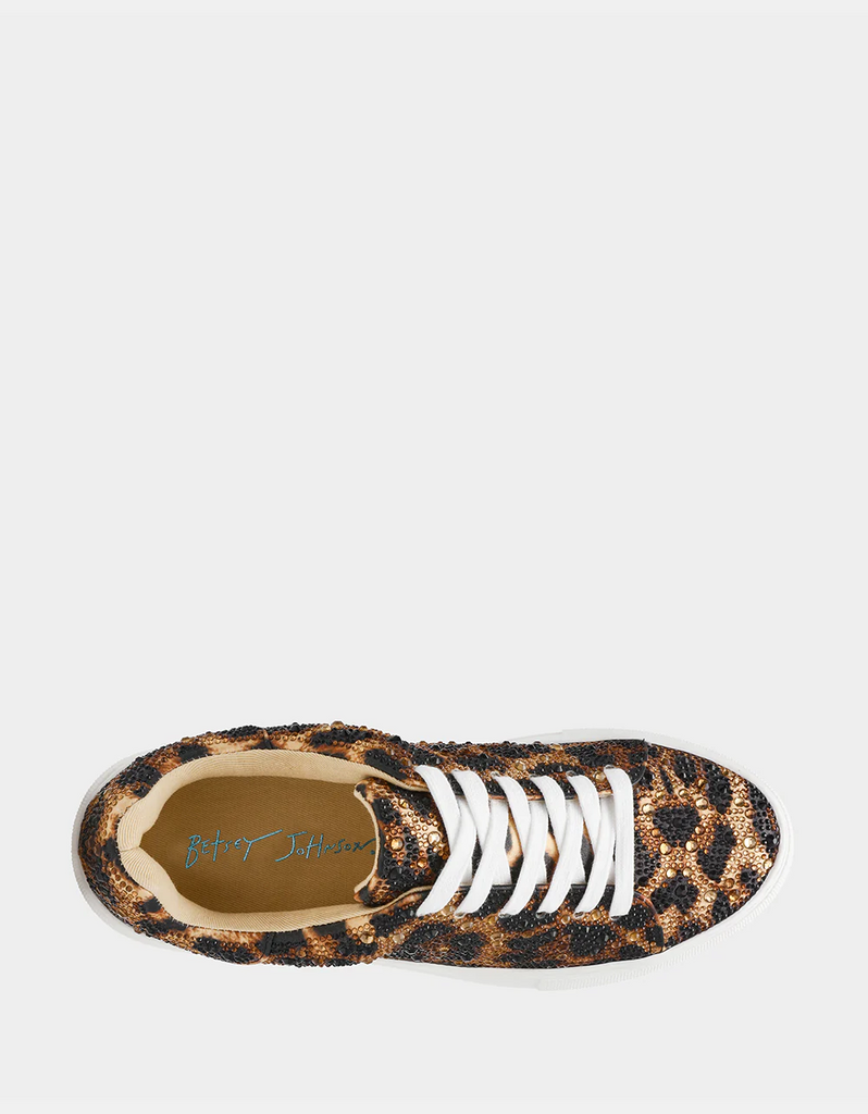 Betsey Johnson Sidny Lace-Up Rhinestone Sneaker - Nu Leopard