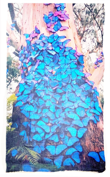 Blue Pacific Butterflies Artisan Print Scarf - Cobalt/Multicolor