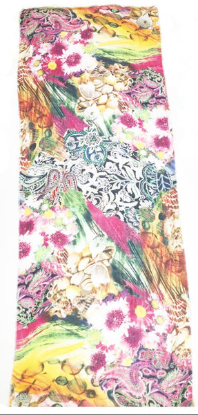 Blue Pacific Floral Seashell Artisan Print Scarf - Pink/Multicolor