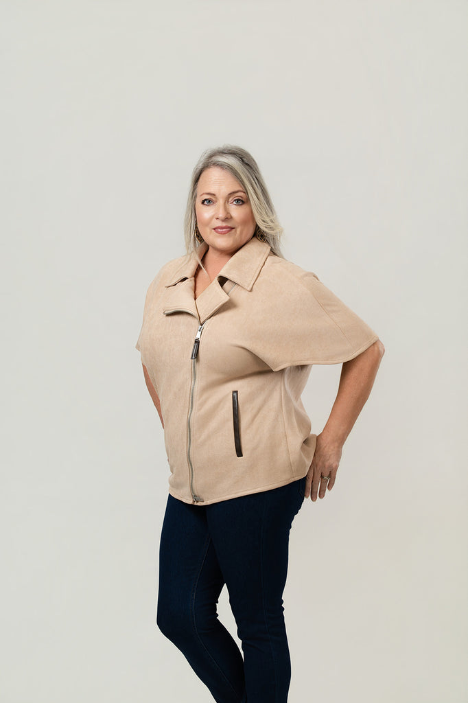 Boho Chic Asymmetric Zip Faux Suede Jacket - Taupe