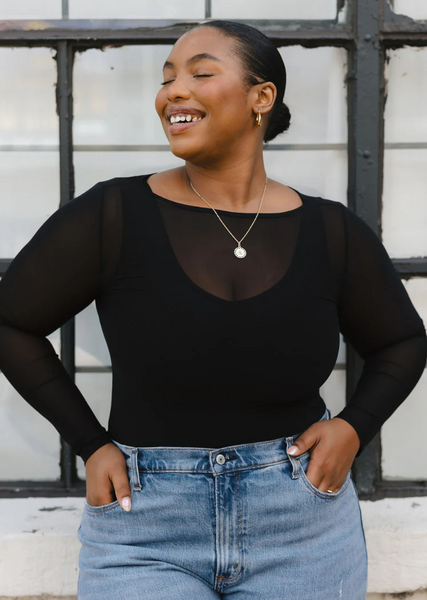 Elietian Sheer Mesh Long Sleeve Top Curvy Fit - Black – Rippe's