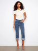 Image of Charlie B Straight Leg Scalloped Hem Cropped Jean - Medium Blue