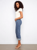 Image of Charlie B Straight Leg Scalloped Hem Cropped Jean - Medium Blue