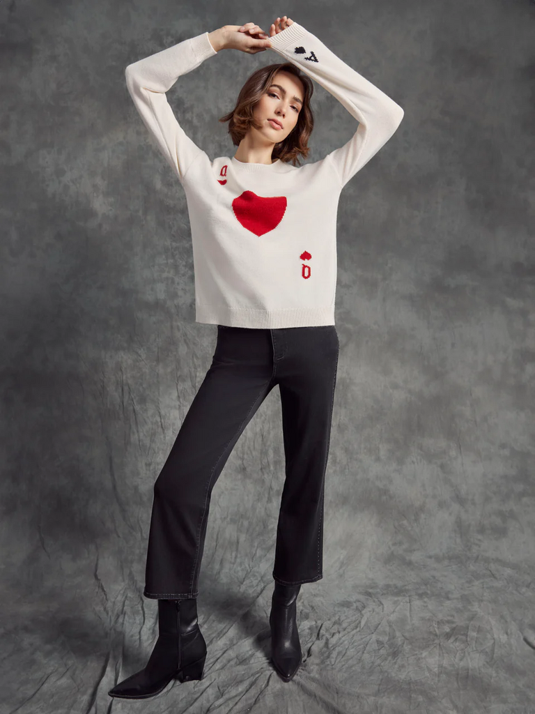 Charlie B Queen of Hearts Jacquard Sweater - White