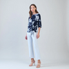 Image of Clara Sunwoo Peony Blossom Print Side Tie Blouson Top - Navy/White