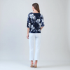 Image of Clara Sunwoo Peony Blossom Print Side Tie Blouson Top - Navy/White
