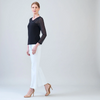 Image of Clara Sunwoo Mesh Insert Surplice Neck Illusion Sleeve Top - Black