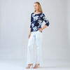 Image of Clara Sunwoo Peony Blossom Print Half Sleeve Scoop Neck Top - Navy/White