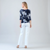 Image of Clara Sunwoo Peony Blossom Print Half Sleeve Scoop Neck Top - Navy/White