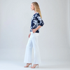 Image of Clara Sunwoo Peony Blossom Print Half Sleeve Scoop Neck Top - Navy/White