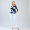 Image of Clara Sunwoo Peony Blossom Print Half Sleeve Scoop Neck Top - Navy/White