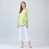 Image of Clara Sunwoo Side Vent Kerchief Hem 3/4 Sleeve Tunic - Lime Green/White
