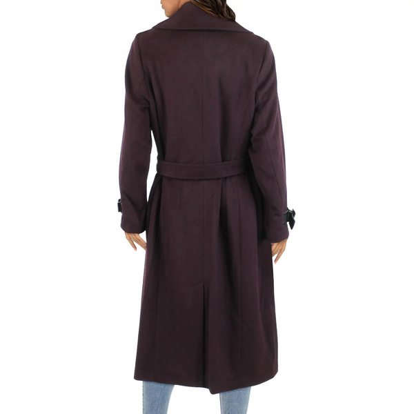 Cole Haan Plus Faux Leather Trim Wool Blend Belted Wrap Coat - Bordeaux