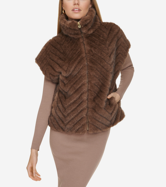 Cole Haan Faux Fur Cap Sleeve Zip Front Vest - Taupe – Rippe's
