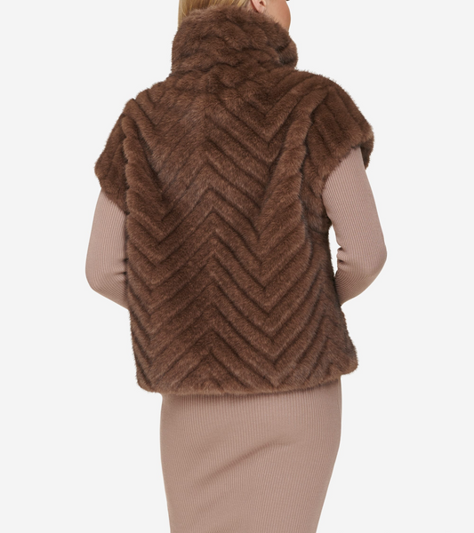 Cole Haan Faux Fur Cap Sleeve Zip Front Vest - Taupe – Rippe's