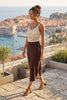 Image of Compli K Pull-On Jersey Midi Skirt with Side Slits - Chocolate