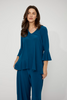 Image of Compli K V-Neck Bell Sleeve Peplum Hem Jersey Knit Tunic - Teal