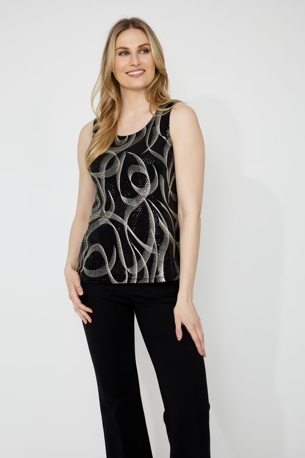 Compli K Sequin Embellished Abstract Print Camisole - Black/Gold