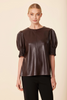 Image of Dolce Cabo Vegan Leather Puff Sleeve Top - Coffee