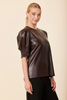 Image of Dolce Cabo Vegan Leather Puff Sleeve Top - Coffee