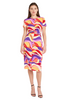 Image of Donna Morgan Front Twist Detail Abstract Print Dress - Orange/Multicolor