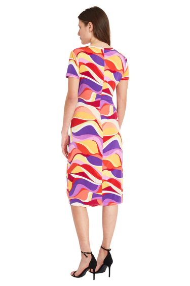 Donna Morgan Front Twist Detail Abstract Print Dress - Orange/Multicolor