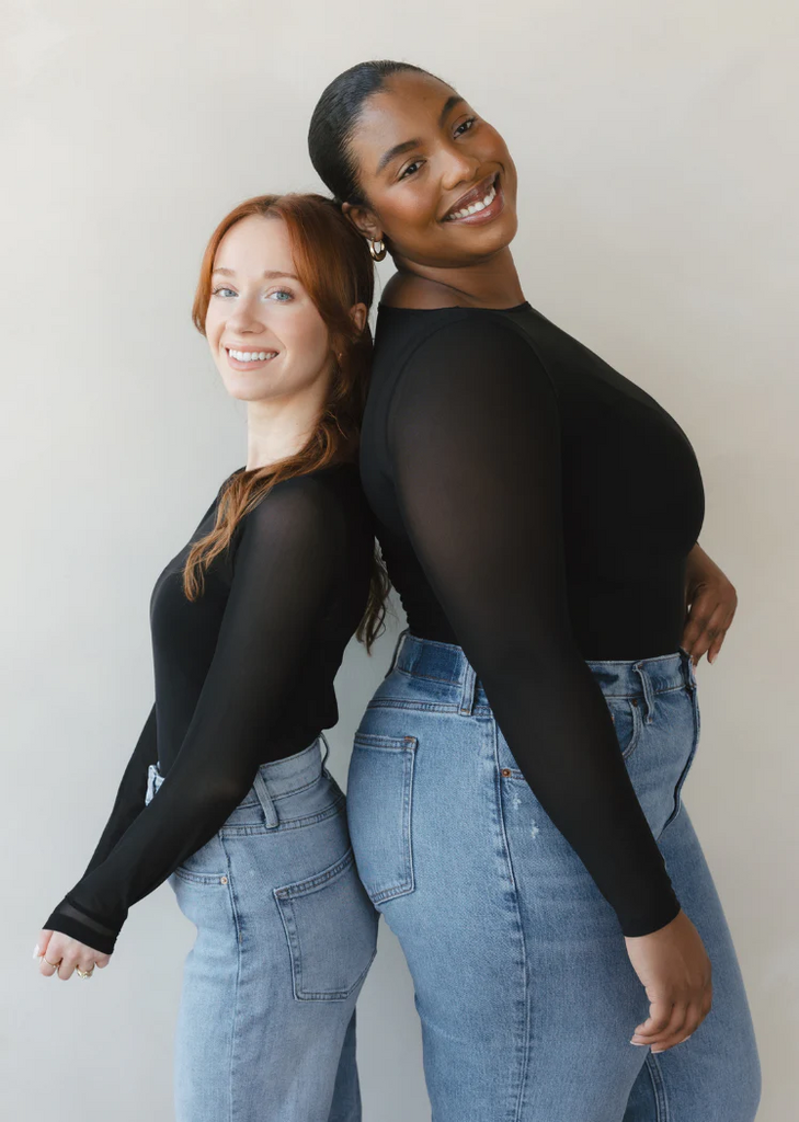 Elietian Sheer Mesh Long Sleeve Top Regular Fit - Black