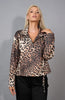 Image of Picadilly Leopard Print Scuba Knit Quarter Zip Pullover with Cinched Hemline - Dijon/Multicolor