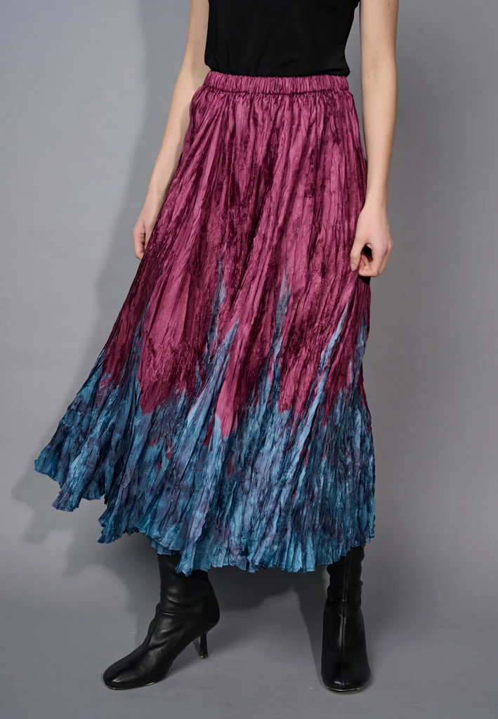 Picadilly Printed Crinkle Maxi Skirt - Bordeaux/Multicolor